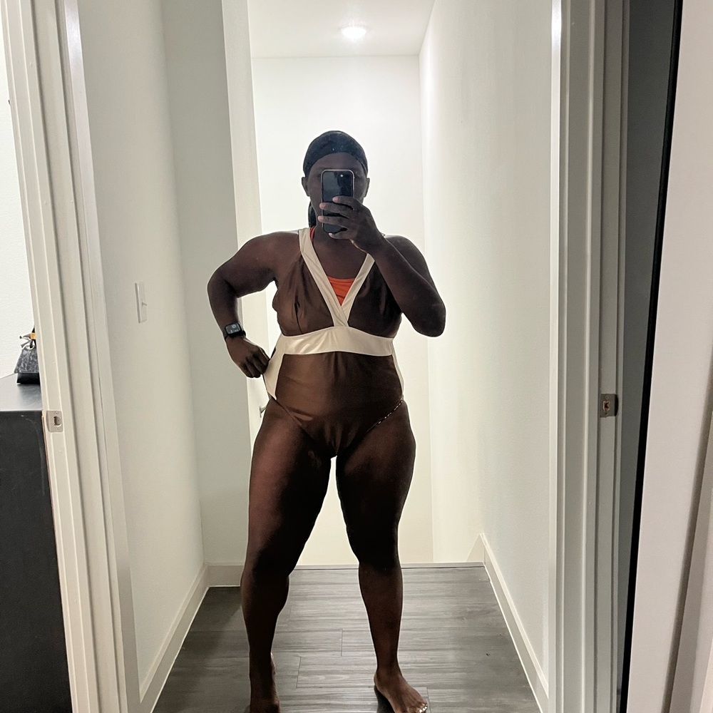 SHEIN Cream and Orange One Piece Swimsuit